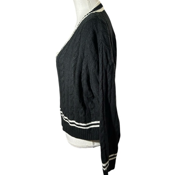 Elodie Black Knit Sweater with White Trim VNeck Sweater - Picture 3 of 8